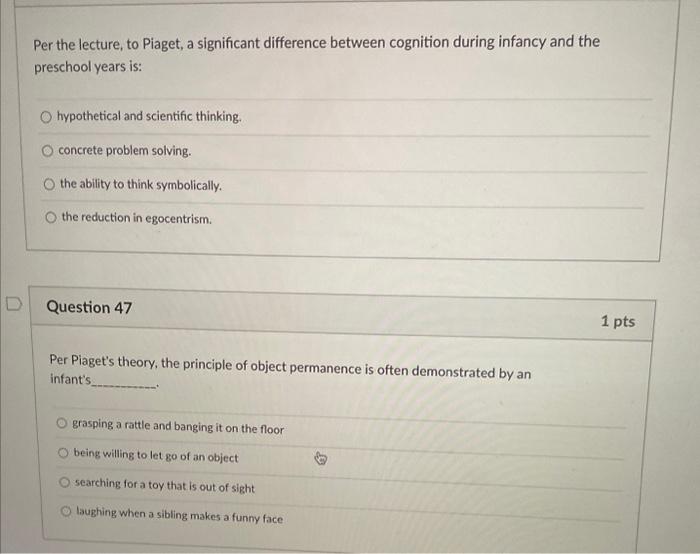 Solved Per the lecture to Piaget a significant difference