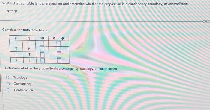 Solved Construct A Truth Table For The Proposition And | Chegg.com