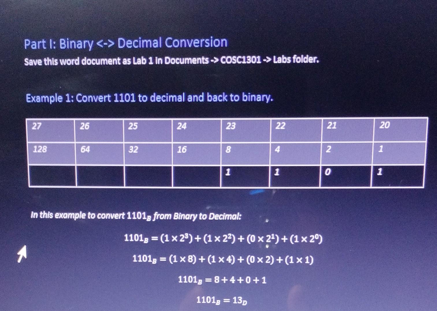 Solved Part I: Binary → Decimal Conversion Save This Word | Chegg.com