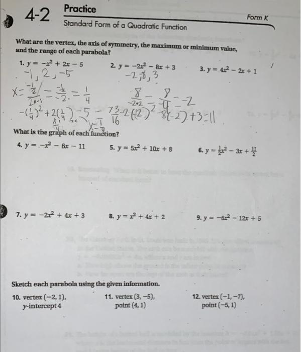 4-2 practice standard form of a quadratic function form g