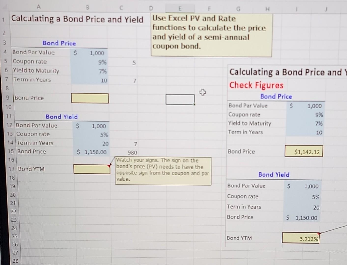 Solved A B 1 Calculating A Bond Price And Yield Use Excel PV | Chegg.com