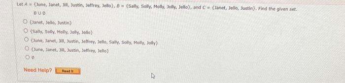 Solved Let A={ June, Janet, Jill, Justin, Jeffrey, Jello | Chegg.com