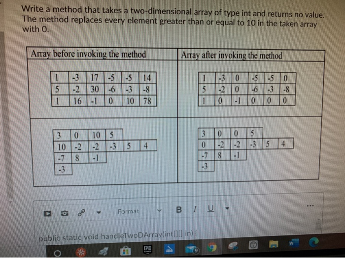 Solved Write a method that takes a two-dimensional array of | Chegg.com