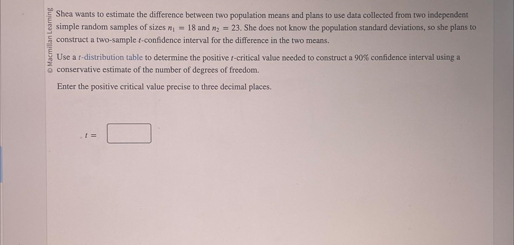 Solved Shea wants to estimate the difference between two | Chegg.com