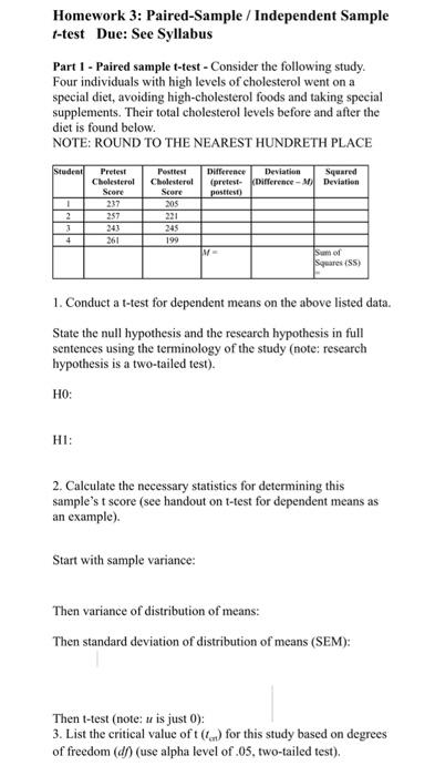 Solved Homework 3 Paired Sample Independent Sample 1 test