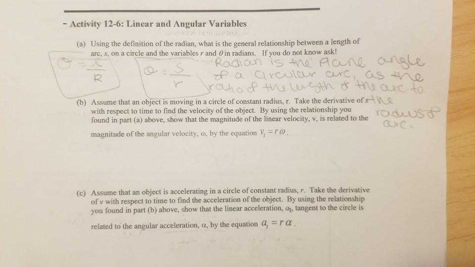 Solved - Activity 12-6: Linear and Angular Variables (a) | Chegg.com