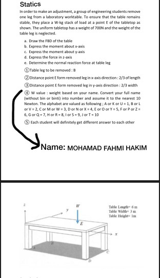 Table Statics Problem Solved Statics In order to make an adjustment, a group of | Chegg.com