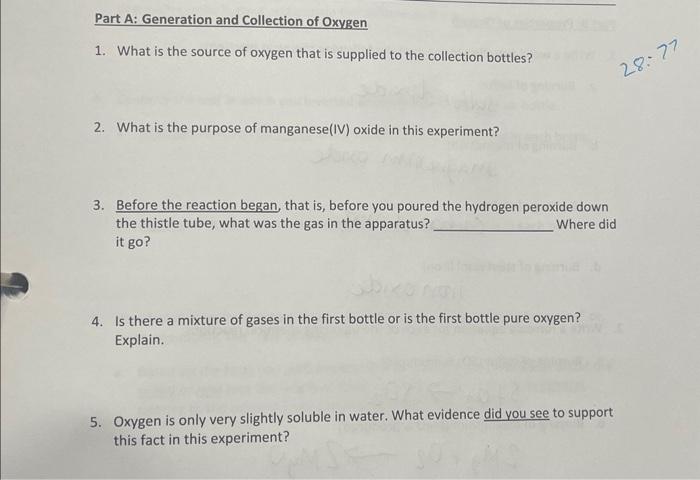 Solved Part A: Generation and Collection of Oxygen 1. What | Chegg.com