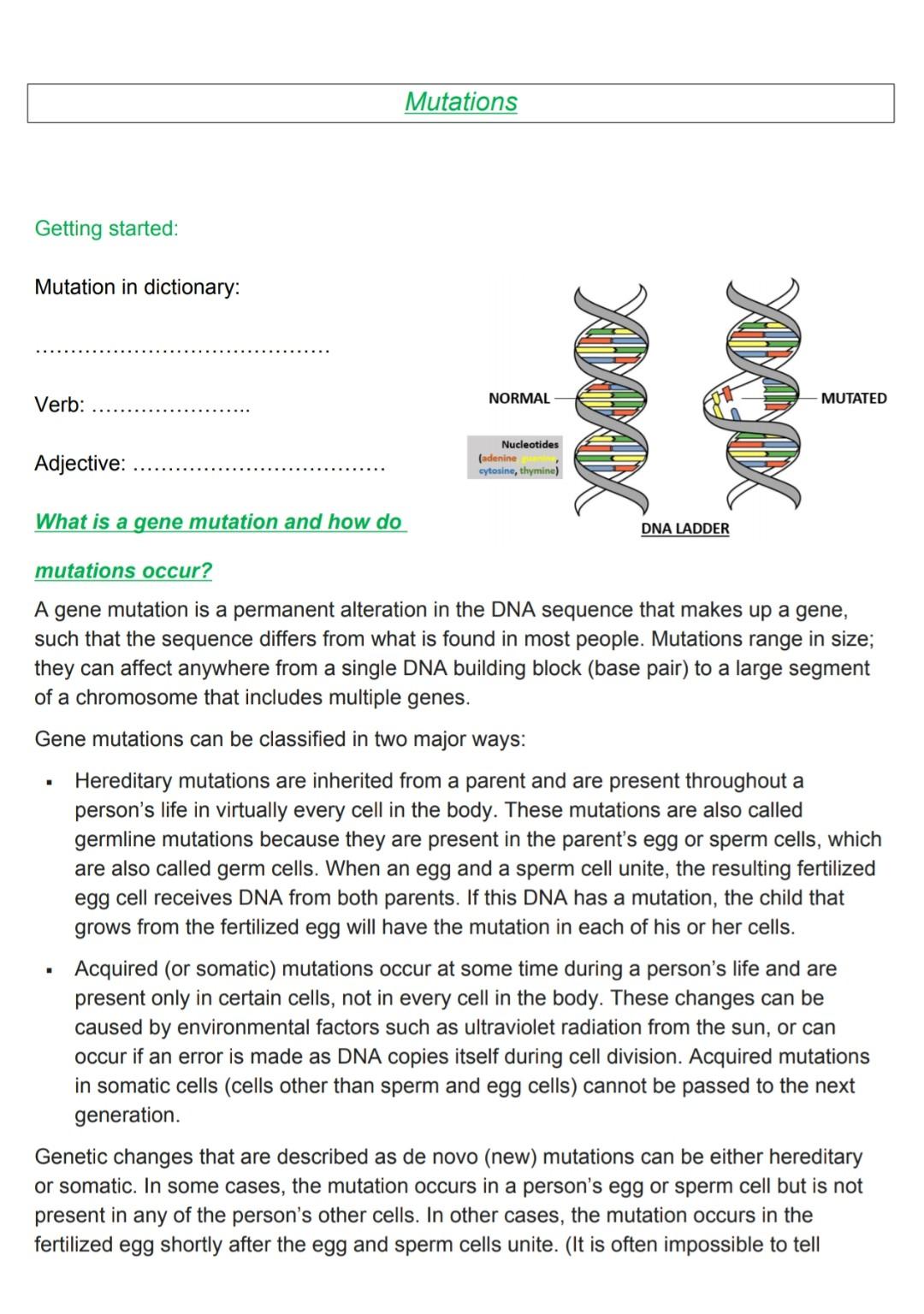 Solved Mutations Getting started: Mutation in dictionary: | Chegg.com