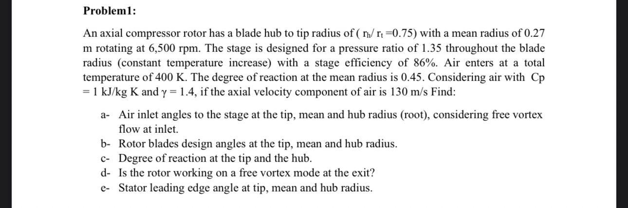 Solved Problem1:An axial compressor rotor has a blade hub to | Chegg.com