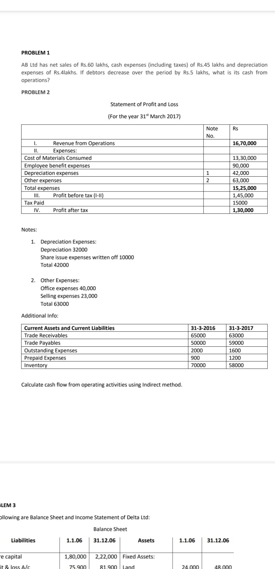 Solved PROBLEM 1 AB Ltd has net sales of Rs.60 lakhs, cash