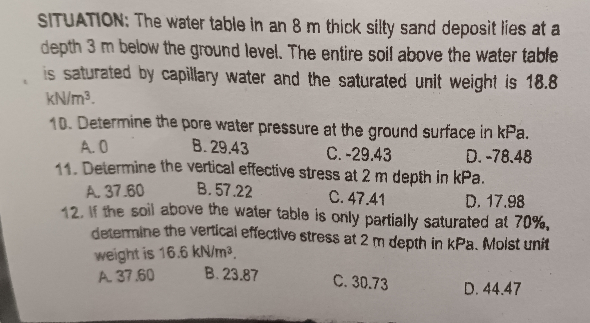 Solved SITUATION: The water table in an 8 ﻿m thick silty | Chegg.com