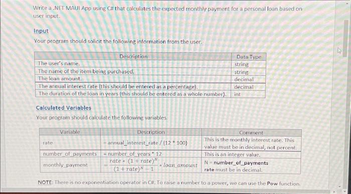 Solved Write a .NET MAUI App using C\# that calculates the | Chegg.com