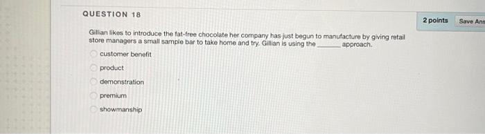Solved QUESTION 18 2 points Save Ans Gillian likes to | Chegg.com