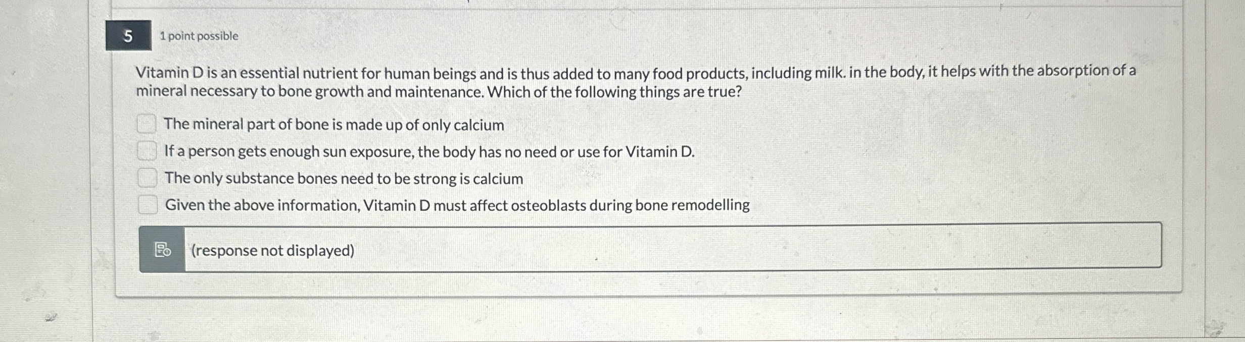 Solved 1 ﻿point possibleVitamin D is an essential nutrient | Chegg.com