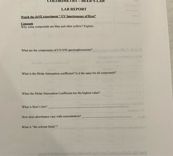 LAB REPORT Watch the JOVE experiment UV Spectroscopy