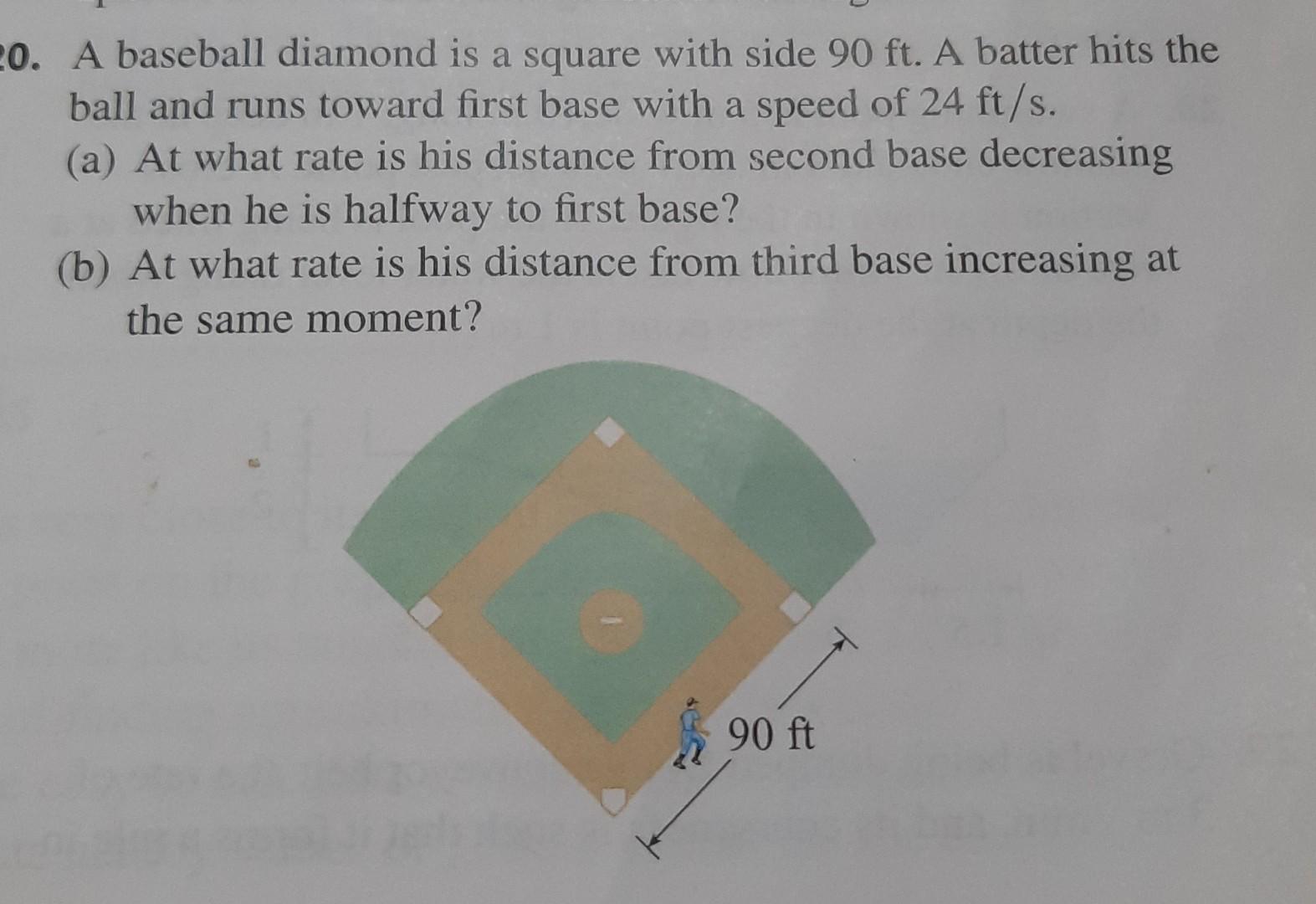 Solved 20. A baseball diamond is a square with side 90 ft. A