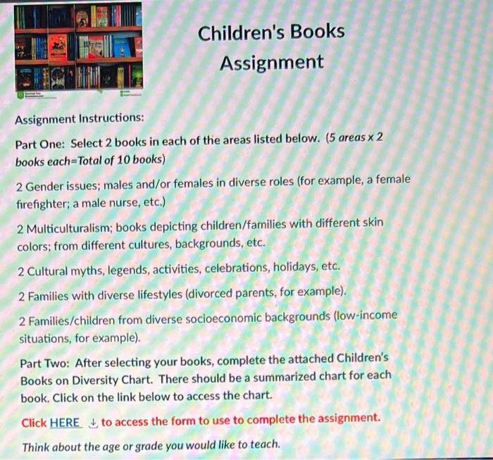Children's Books Assignment Assignment Instructions: | Chegg.com