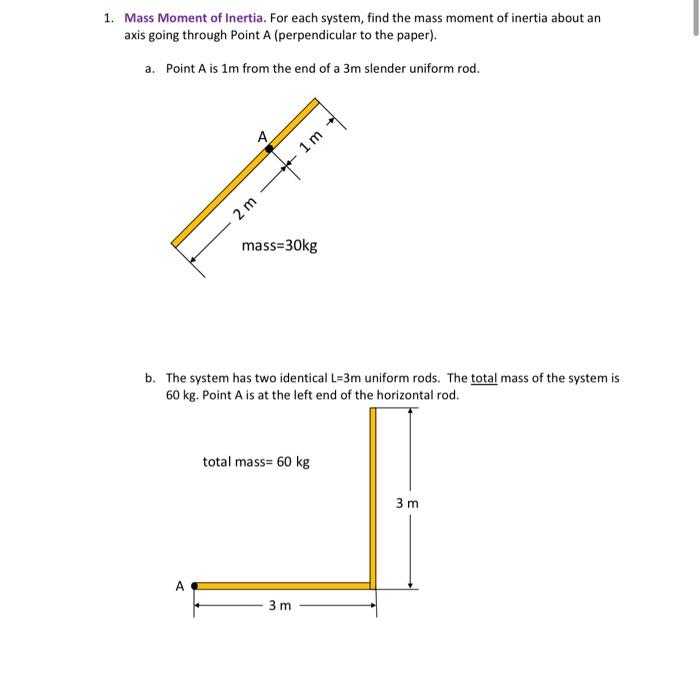 Solved 1. Mass Moment of Inertia. For each system, find the | Chegg.com