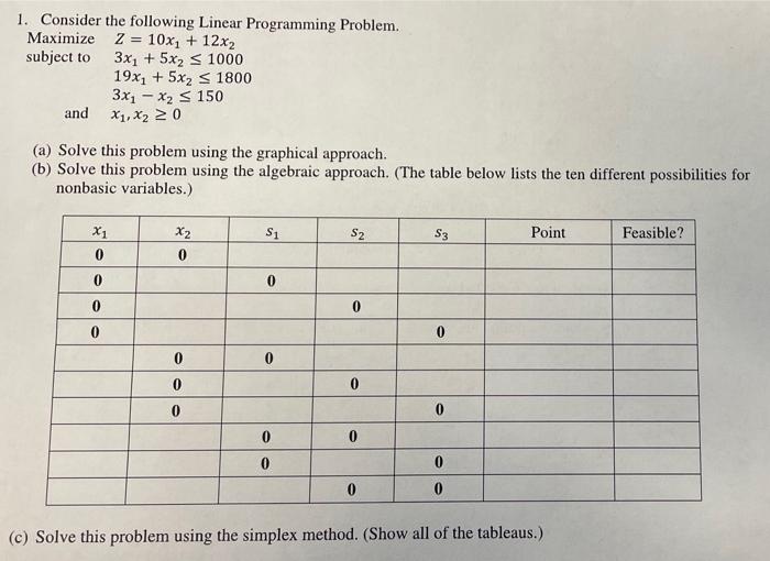 Solved = 1. Consider The Following Linear Programming | Chegg.com