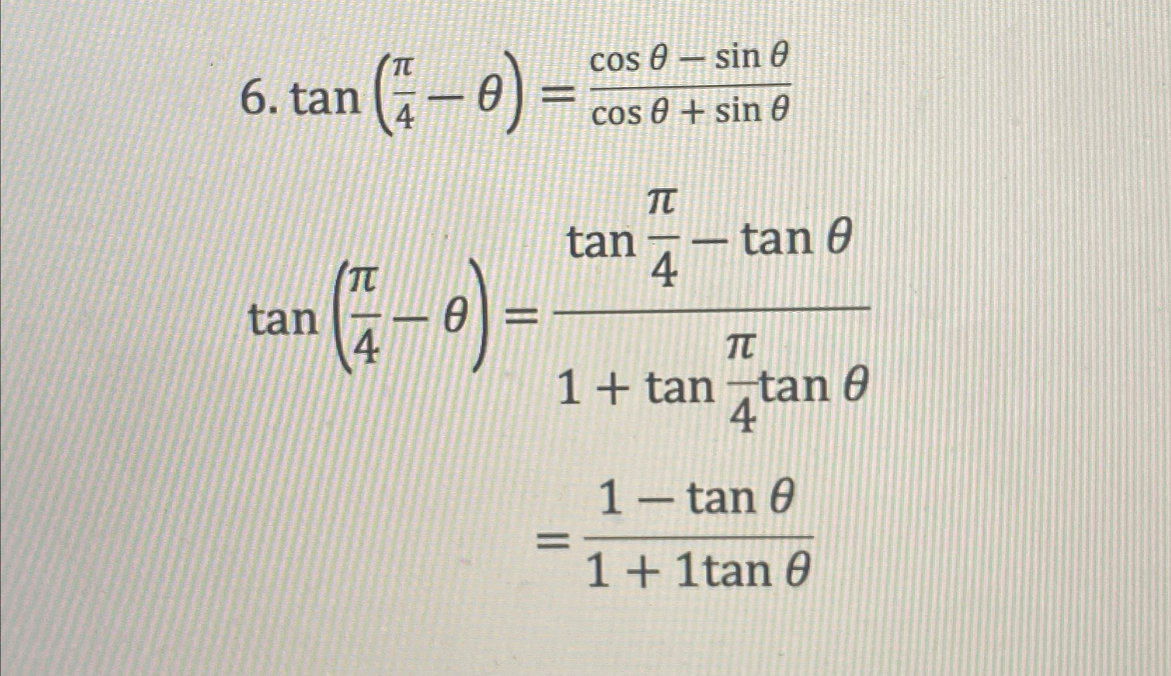 cos theta 1 sin theta tan pi 4 theta 2