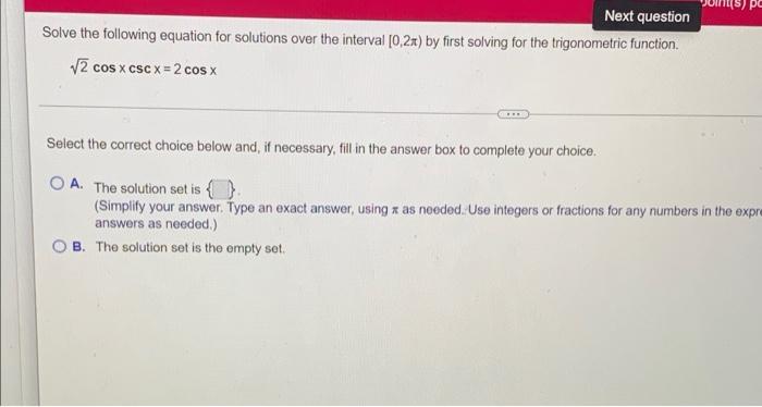 Solved pc Next question Solve the following equation for | Chegg.com