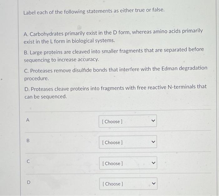 Solved Label each of the following statements as either true | Chegg.com