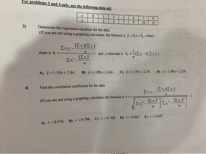 Solved For problems 3 and 4 only, use the following data | Chegg.com