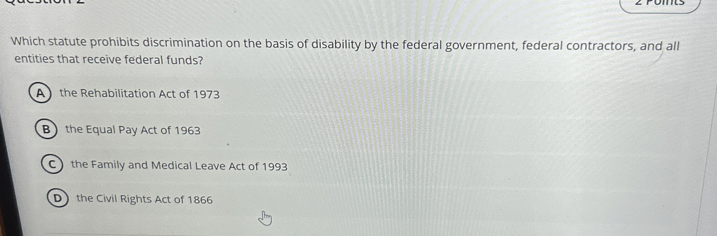 Solved Which Statute Prohibits Discrimination On The Basis Chegg Com