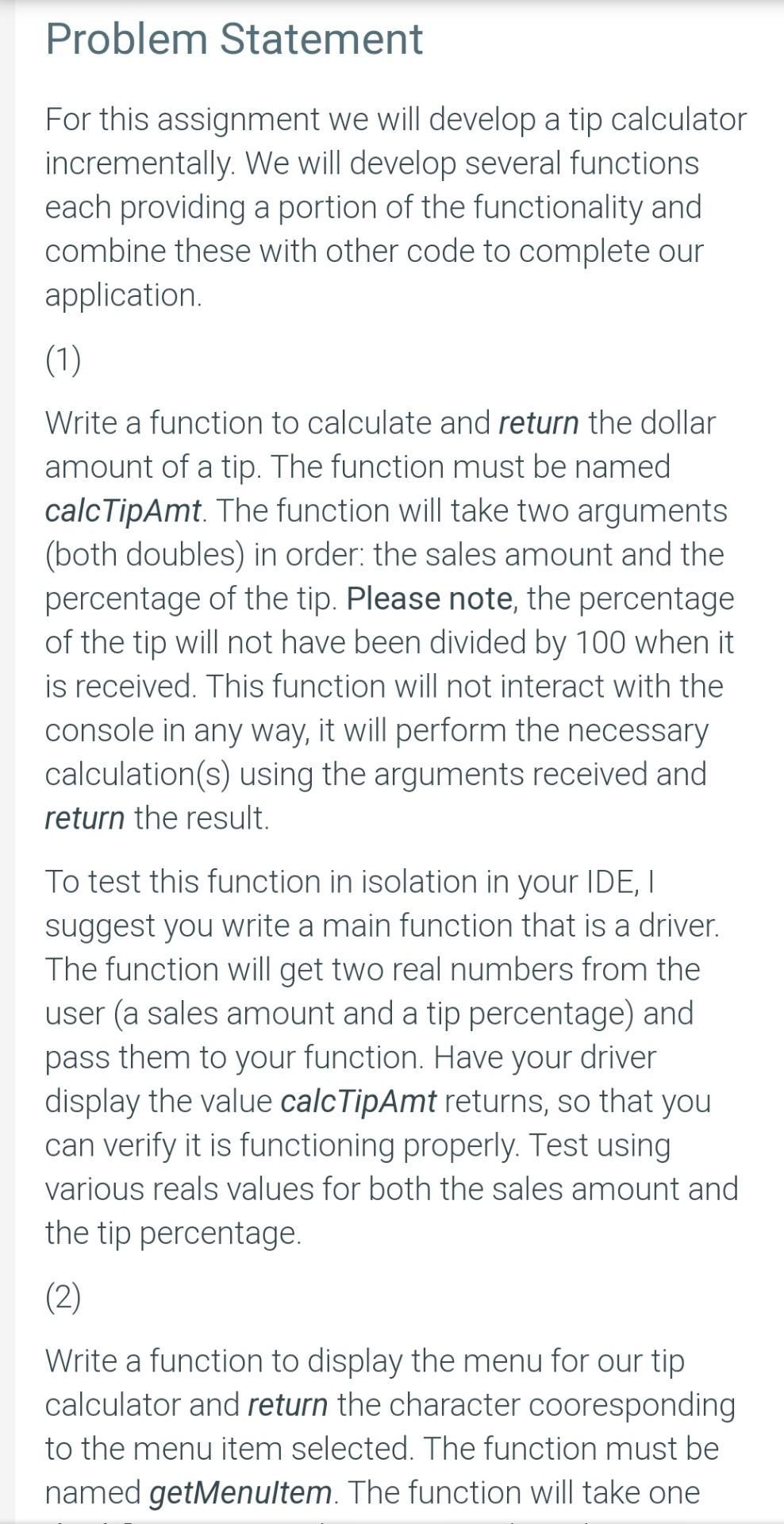 Solved Problem Statement For this assignment we will develop | Chegg.com