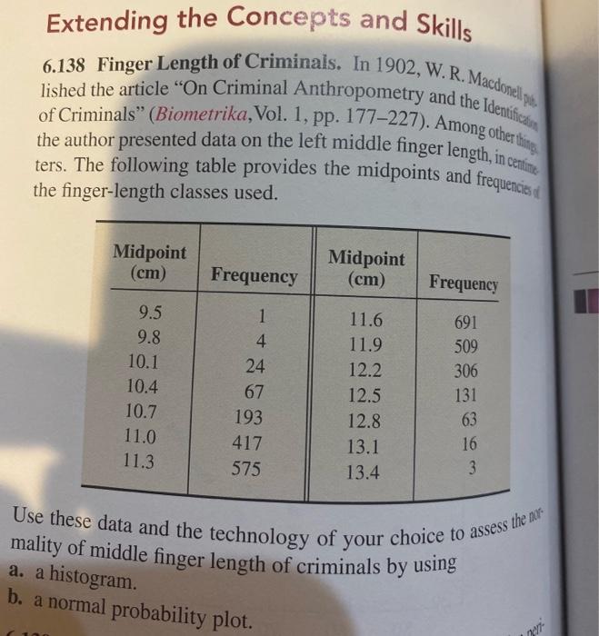 Solved Extending The Concepts And Skills 6 138 Finger Length Chegg Com   Image