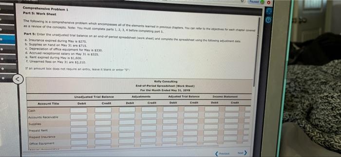 Solved OO Comprehensive Problem 1 Part 5. Work Sheet The | Chegg.com