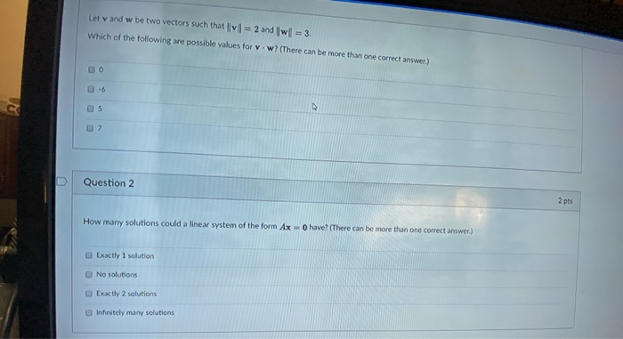 Solved Let vand w be two vectors such that || v1 = 2 and W1 | Chegg.com