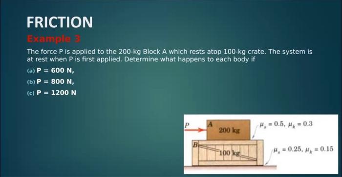 Solved FRICTION Example Determine the range of values, which | Chegg.com