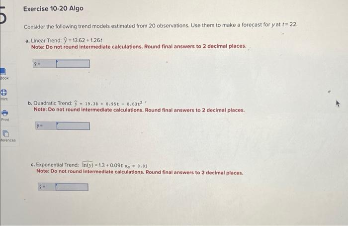 Solved Consider the following trend models estimated from 20 | Chegg.com