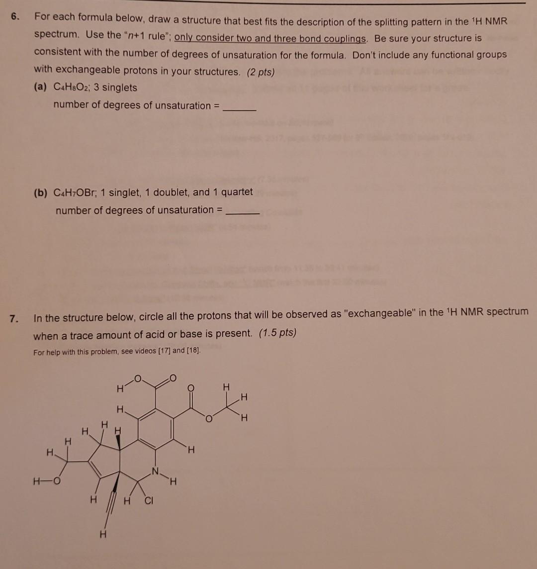 Solved 5. Match each 1H NMR spectrum to a compound in the | Chegg.com