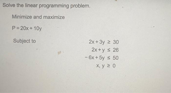 Solved Solve the linear programming problem. Minimize and | Chegg.com