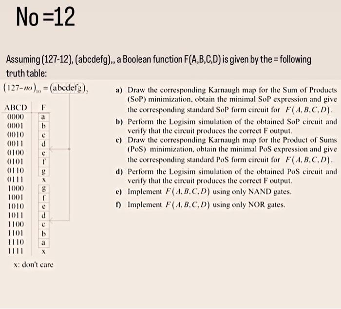 No=12 Assuming (127-12), (abcdefg),, a Boolean | Chegg.com