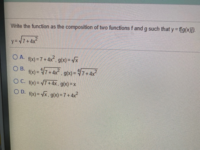 Solved Write The Function As The Composition Of Two Funct Chegg Com