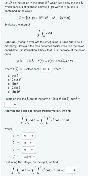 Solved Let D be the region in the plane R2 which lies below | Chegg.com