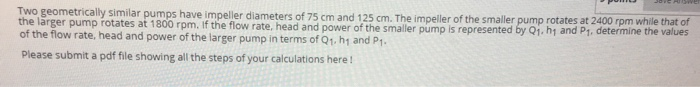 Solved Two Geometrically Similar Pumps Have Impeller 