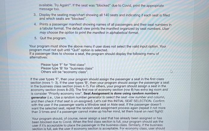 Solved Coding Assignment: Airline Reservation System A small | Chegg.com