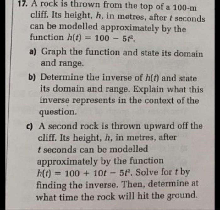 Solved 17. A rock is thrown from the top of a 100-m cliff. | Chegg.com