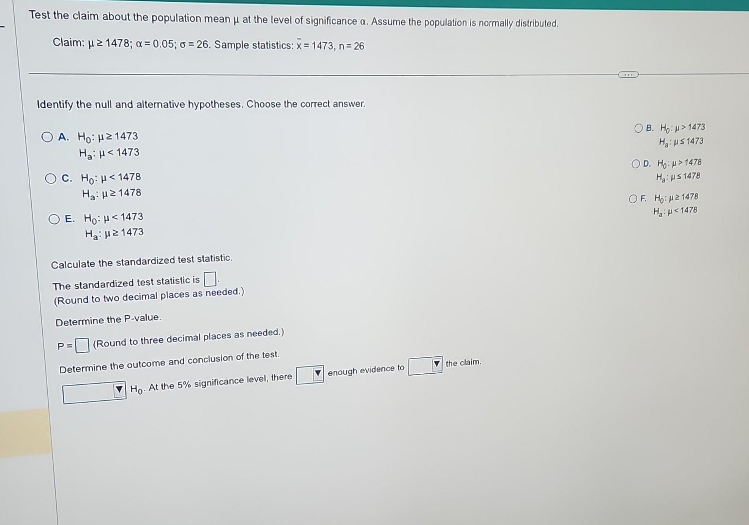 Solved Test the claim about the population mean μ at the | Chegg.com