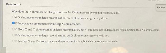 Solved Question 15 4 points Why does the Y chromosome change | Chegg.com