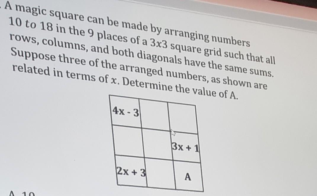Solved A magic square can be made by arranging numbers 10 to | Chegg.com