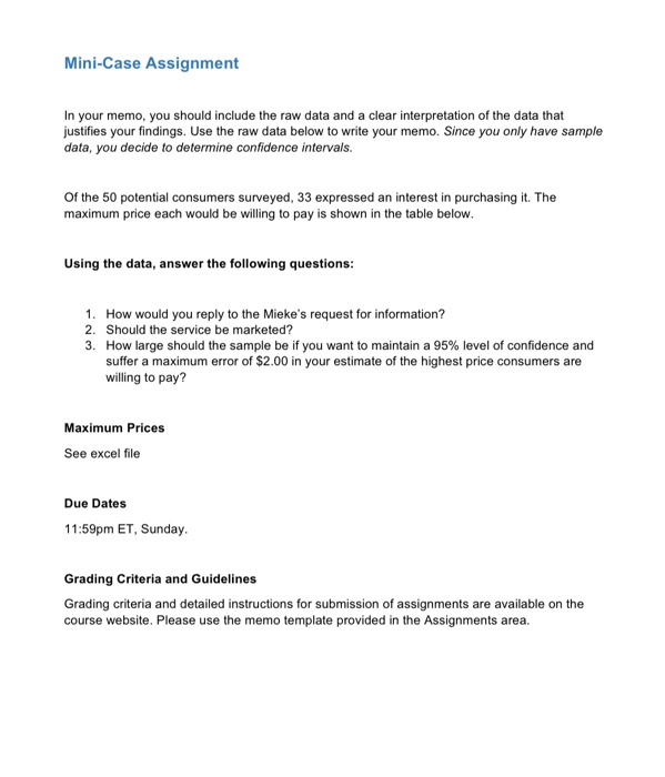 M3 Sampling And Confidence Intervals Mini Case Chegg Com