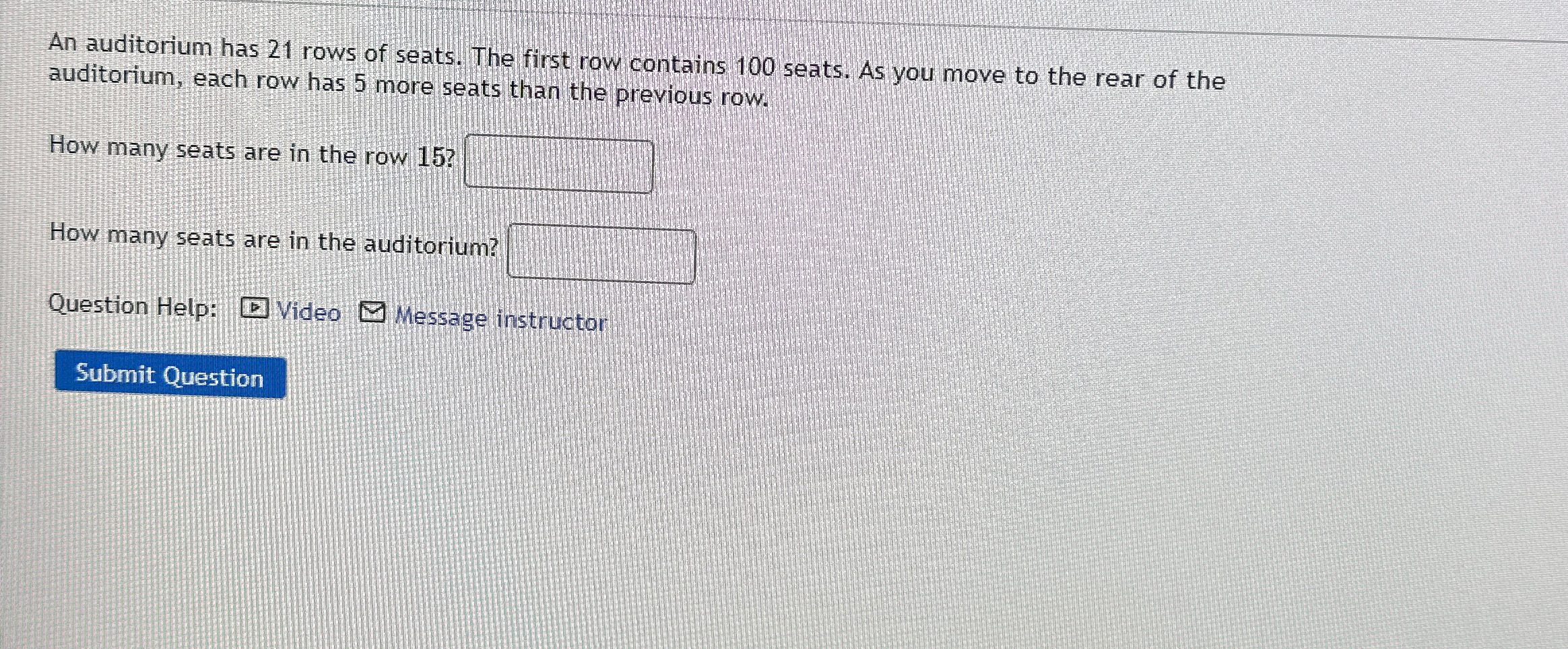 Solved An auditorium has 21 ﻿rows of seats. The first row | Chegg.com
