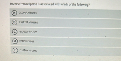 Solved Reverse transcriptase is associated with which of the | Chegg.com