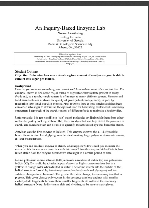 Solved: Fill In The Enzyme Worksheet Below (lab Procedure | Chegg.com